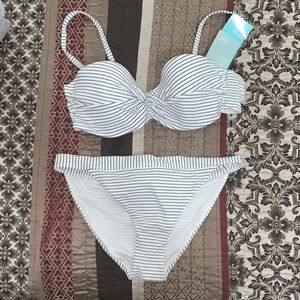 H&M Black and White Striped Bikini